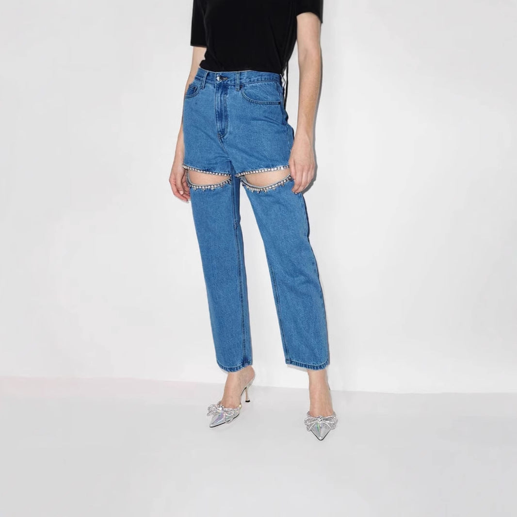 Damen Jeans mit Cut-Outs und funkelnden Details Drune