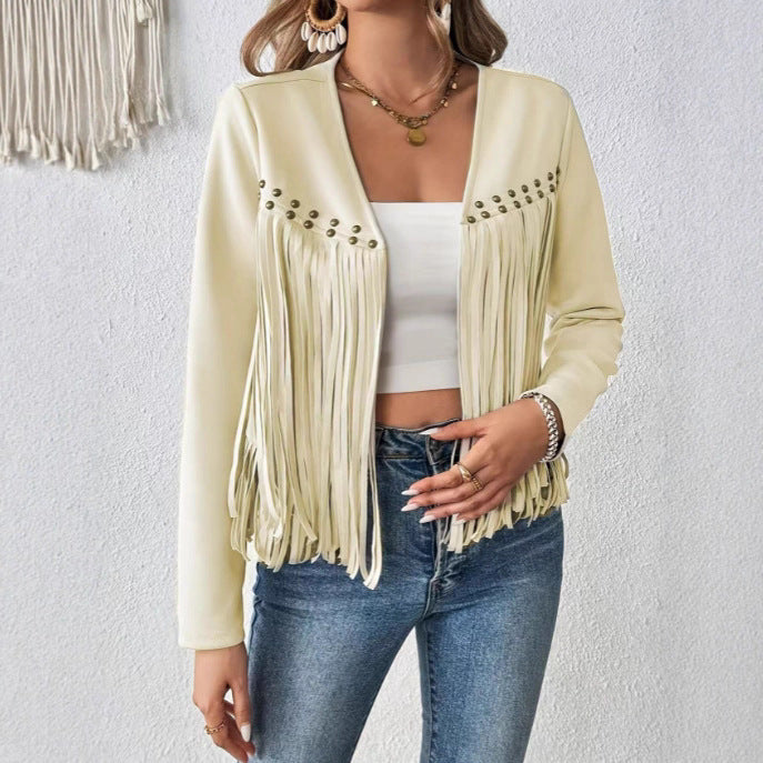 Damen Fransenjacke mit dekorativen Nieten und stylischem Schnitt Drune
