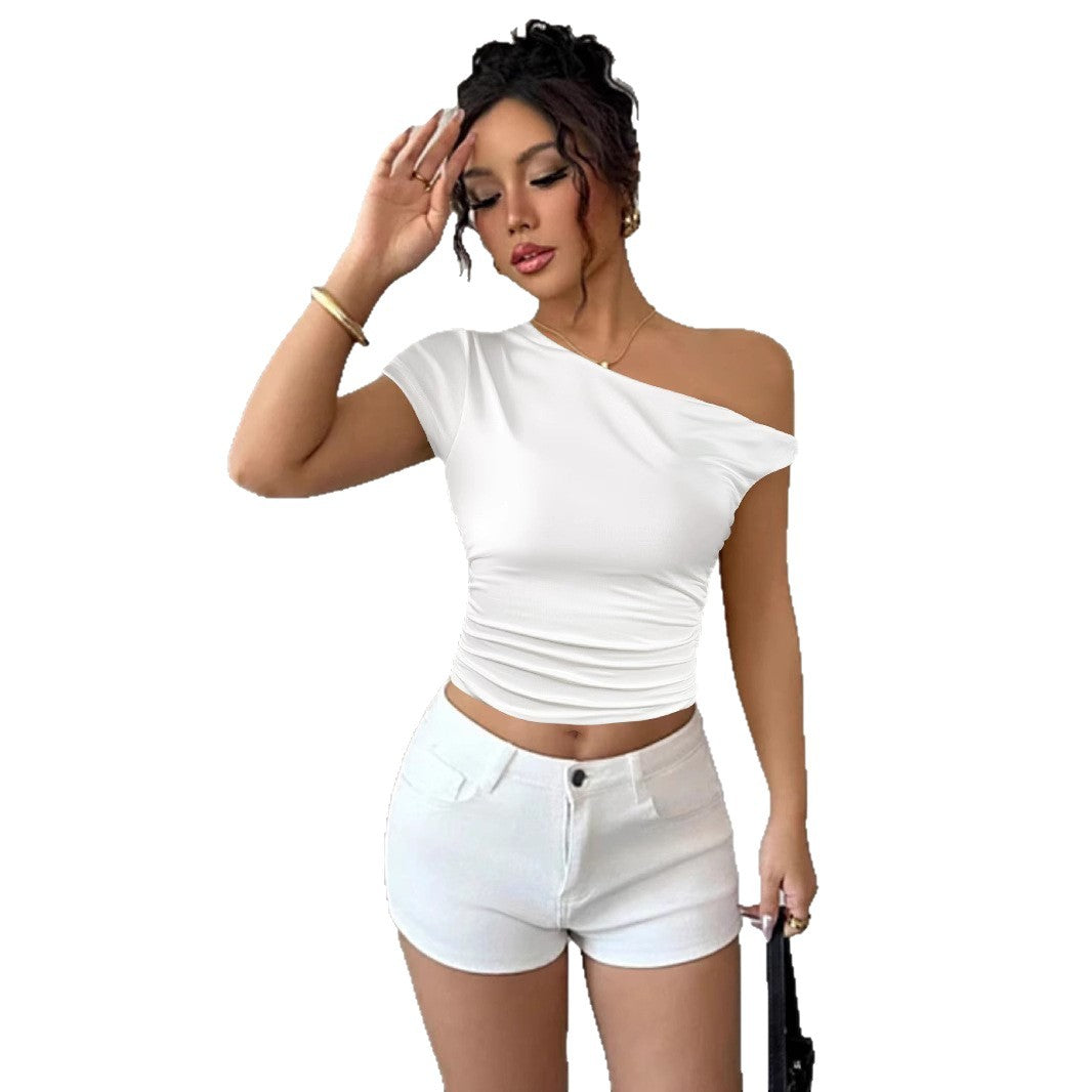 Damen Off-Shoulder Shirt mit Raffung und tailliertem Schnitt Drune