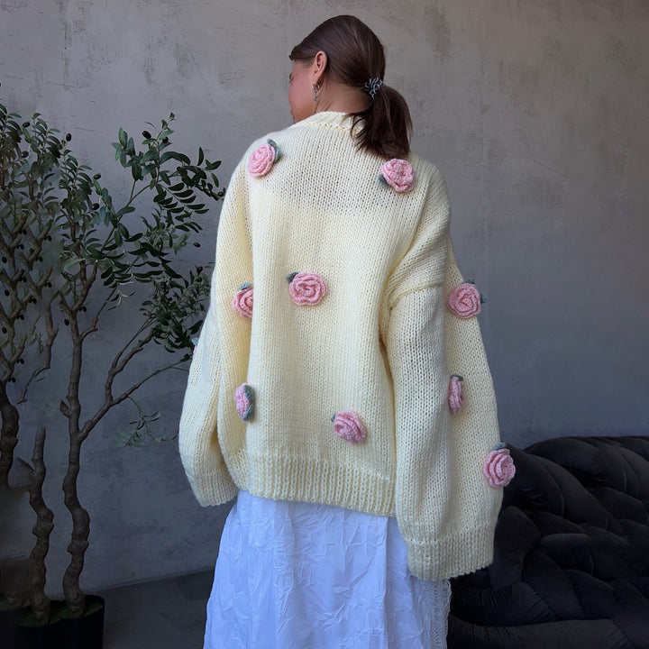 Damen Strickpullover mit floralen Applikationen und lässiger Passform Drune