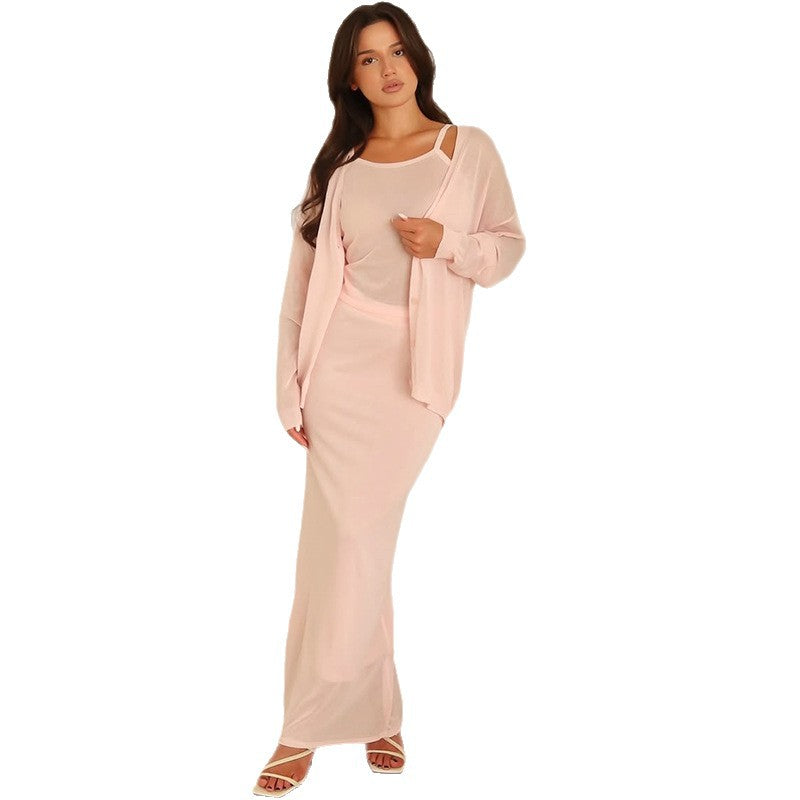 Damen langes Joint-Kleid mit offenem Cardigan Drune