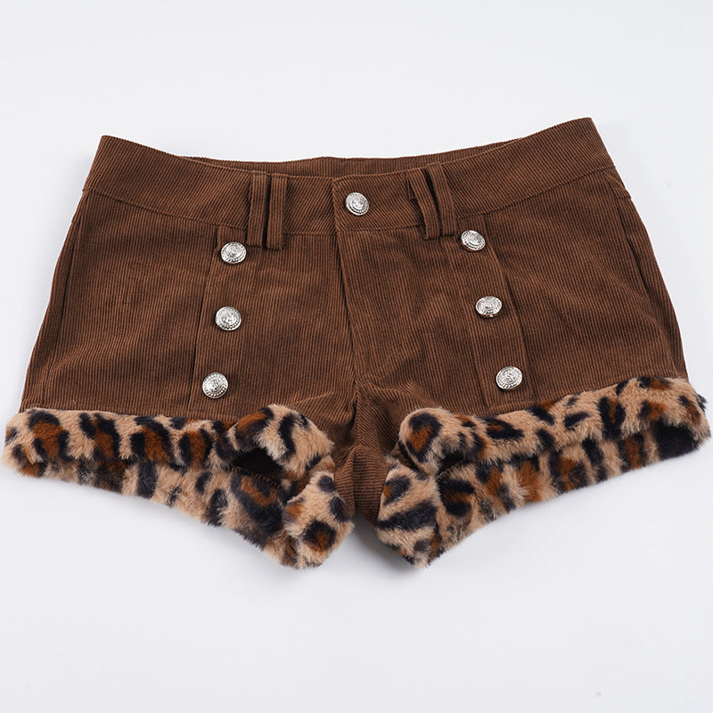 Damen Shorts mit eleganten Knopfdetails und trendigem Leopardenbesatz Drune
