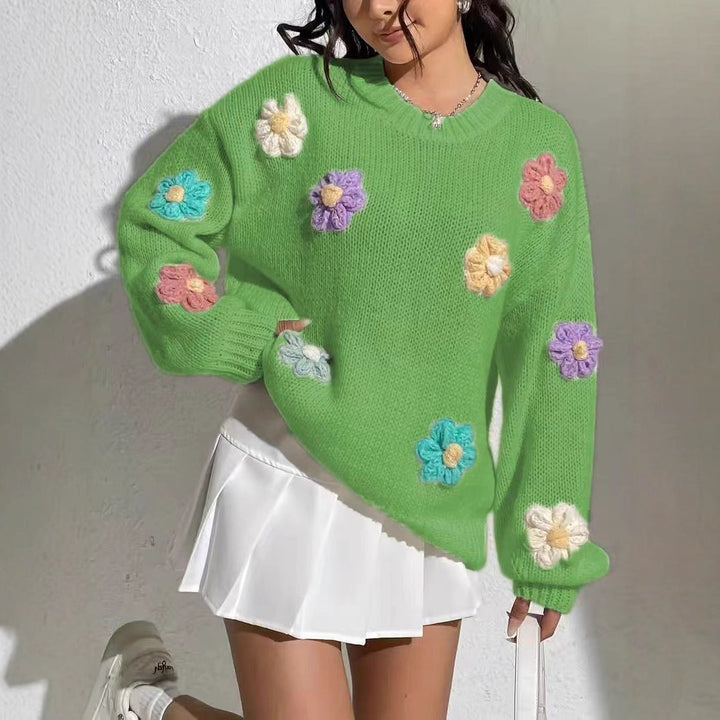 Damen blumengestickter Oversized-Pullover Drune