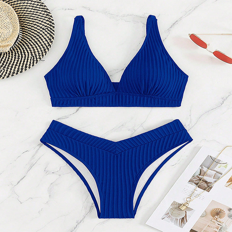 Damen Hochgeschnittenes Triangel-Bikini-Set mit strukturiertem Stoff Drune