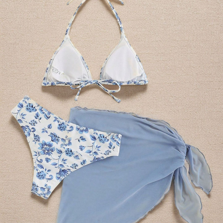 Damen Triangel-Bikini mit floralen Mustern und seitlichem Wickelelement Drune