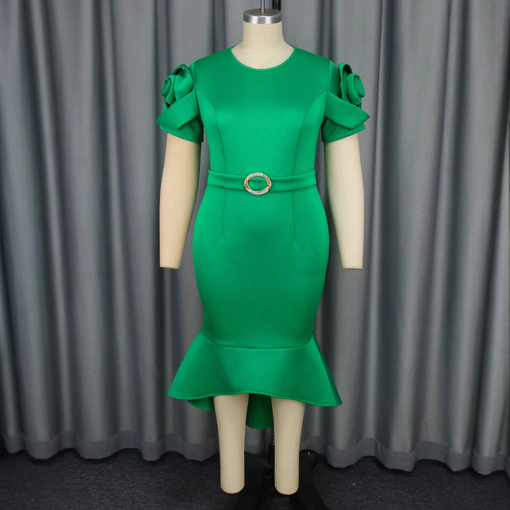 Damen figurbetontes Abendkleid mit Rüschensäumen und schickem Gürtel Drune