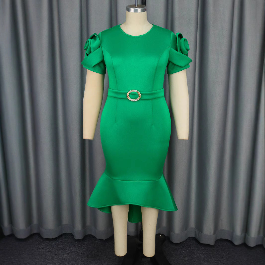 Damen figurbetontes Kleid mit voluminösen Ärmeln und tailliertem Gürteldetail Drune