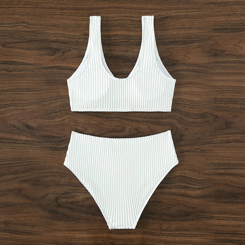 Damen Hochgeschnittener Bikini mit elegantem Rippendesign und moderner Schnalle Drune