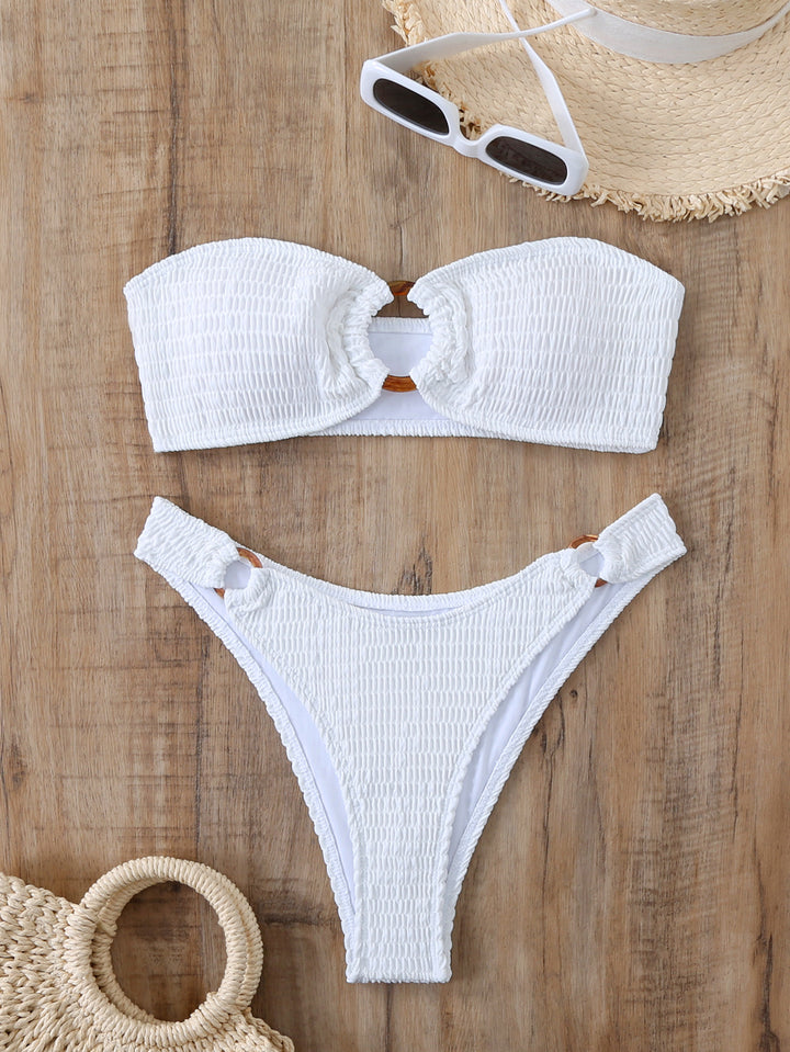 Damen Bikini-Set mit strukturiertem Bustier-Oberteil und hochgeschnittenen Bottoms Drune