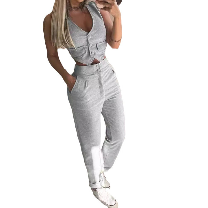 Damen Bequemes Lounge-Set mit Knopfdetails und weitem Bein Drune