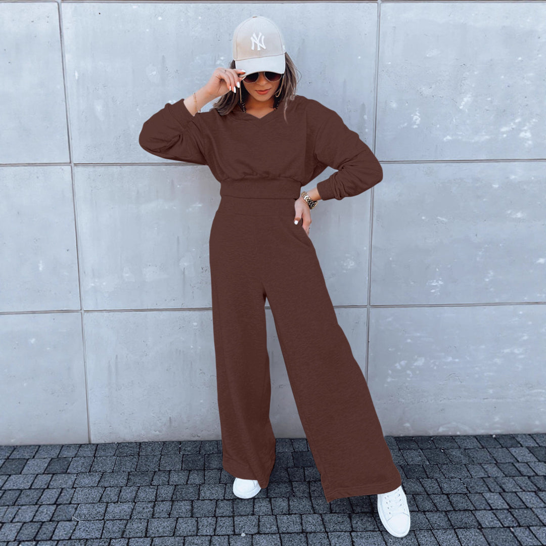 Damen lässiger Jumpsuit mit weitem Bein und praktischer Kapuze Drune