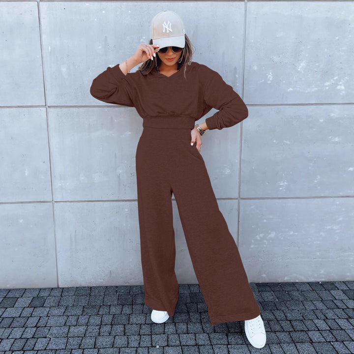 Damen lässiger Jumpsuit mit weitem Bein und praktischer Kapuze Drune