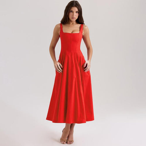 Damen A-Linien Kleid mit quadratischem Ausschnitt und schmalen Trägern Drune