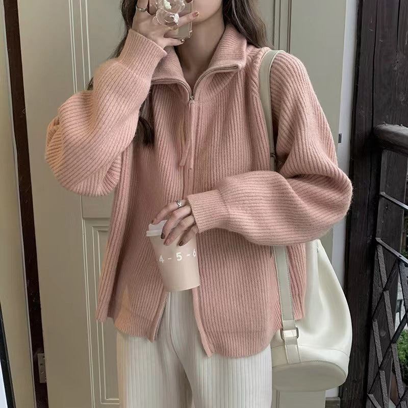 Damen Strickjacke mit hohem Kragen und Reißverschluss Drune
