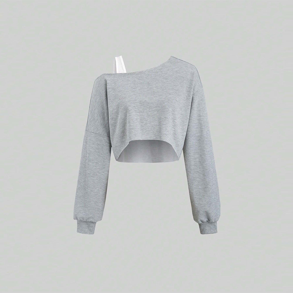 Damen cropped Sweatshirt mit asymmetrischem Design und voluminösen Ärmeln Drune