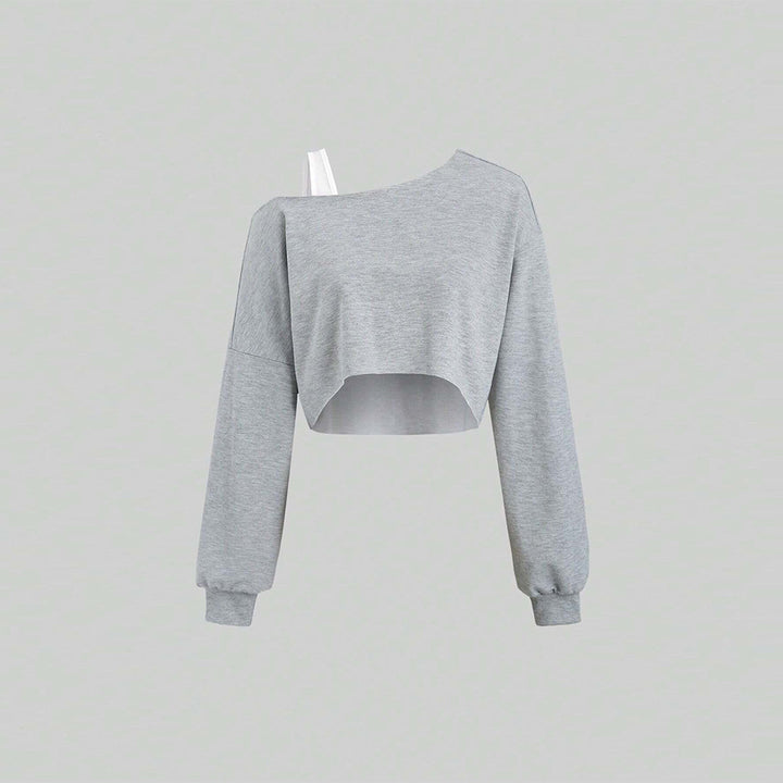 Damen cropped Sweatshirt mit asymmetrischem Design und voluminösen Ärmeln Drune