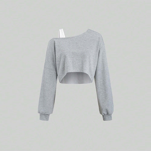 Damen cropped Sweatshirt mit asymmetrischem Design und voluminösen Ärmeln Drune