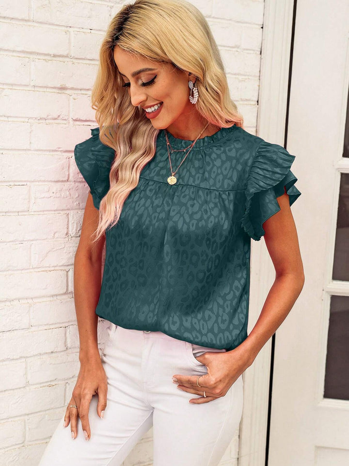 Damen Bluse mit modischen Rüschendetails und elegantem Leopardenmuster Drune