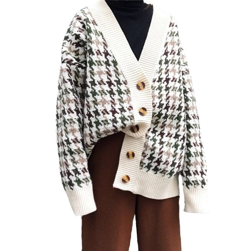 Damen Houndstooth-Strickjacke Drune