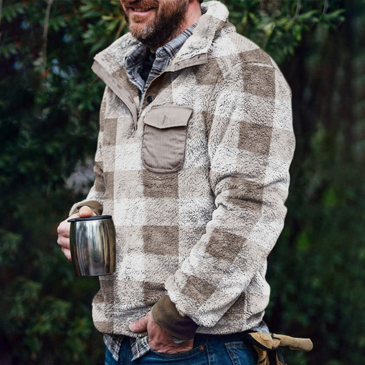 Herren Fleece-Pullover mit Karomuster und Hohem Kragen Drune