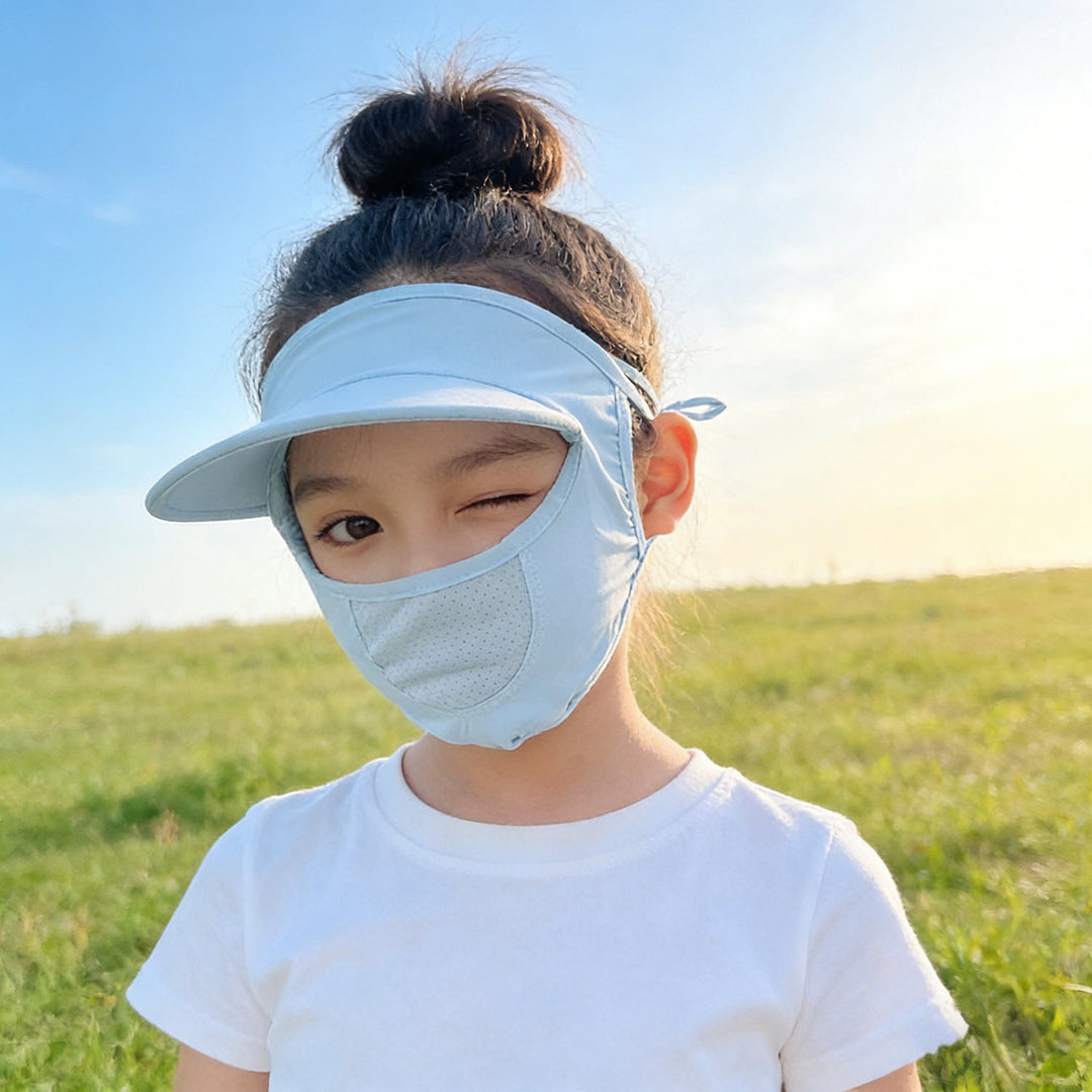 Unisex nan Kinder-Sonnenvisier mit integrierter atmungsaktiver Gesichtsmaske, verstellbarem Nackengurt und perforierter Kinnpartie  Drune