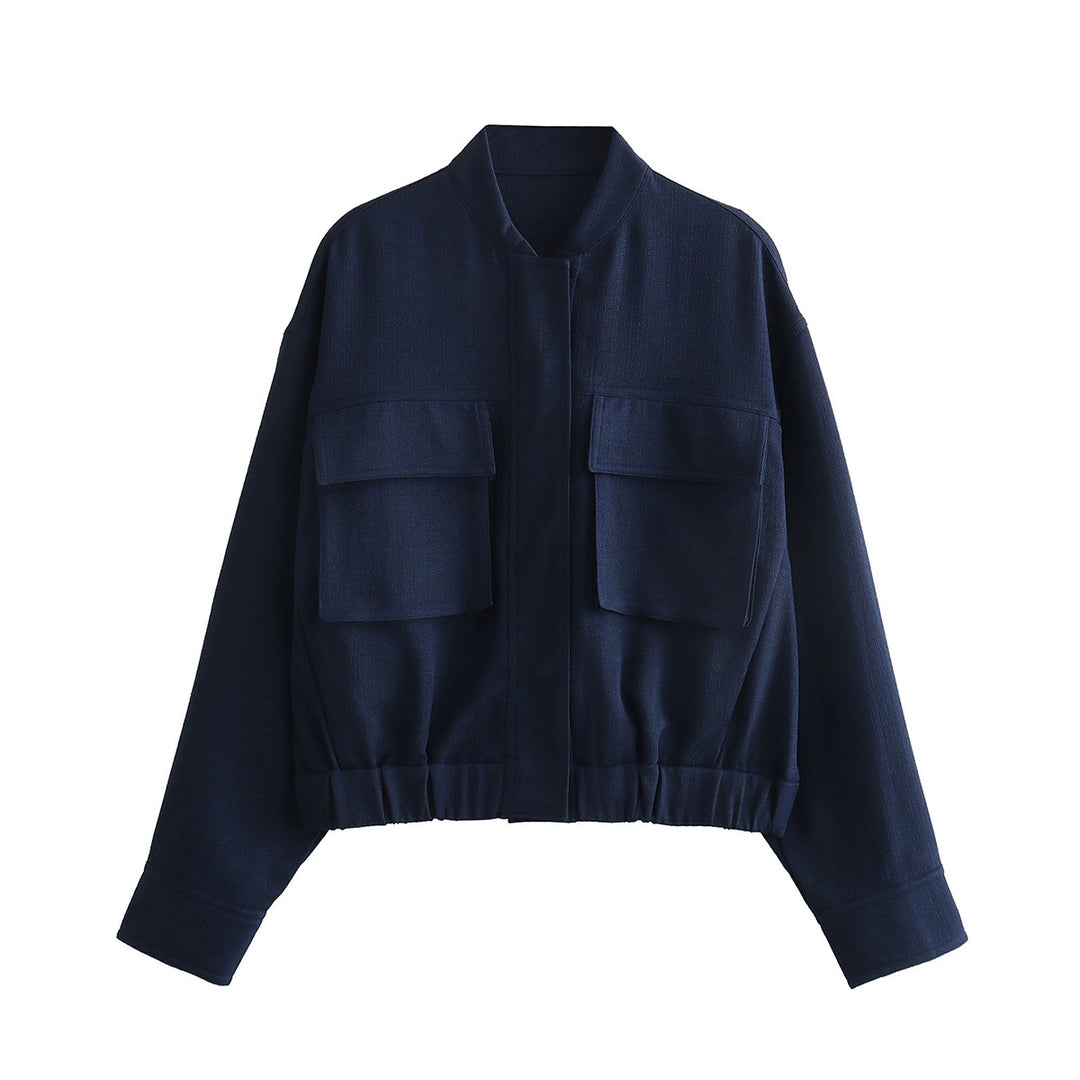 Damen elegante Utility-Jacke mit großen Taschen und elastischem Saum Drune
