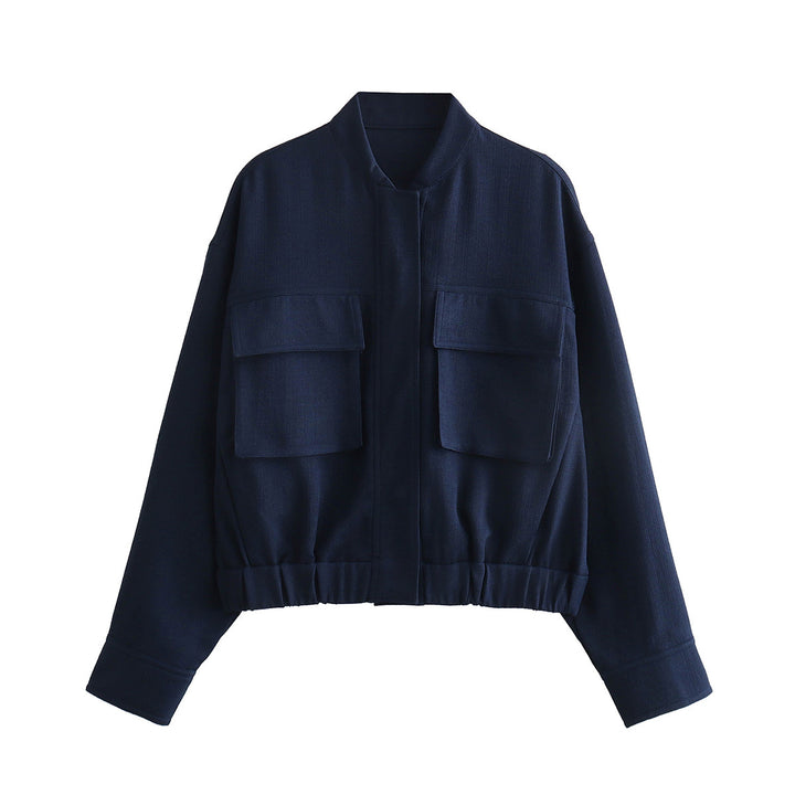 Damen elegante Utility-Jacke mit großen Taschen und elastischem Saum Drune