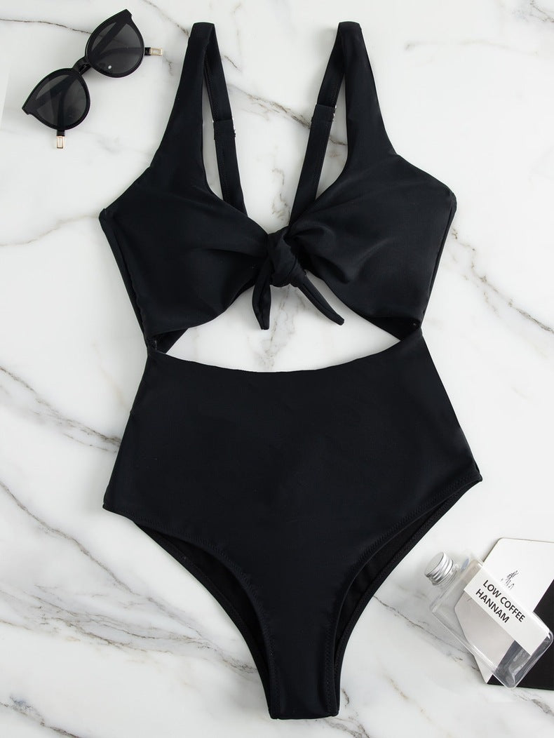 Damen Hochtaillierter Bikini mit verstellbaren Trägern und Knotendetail Drune