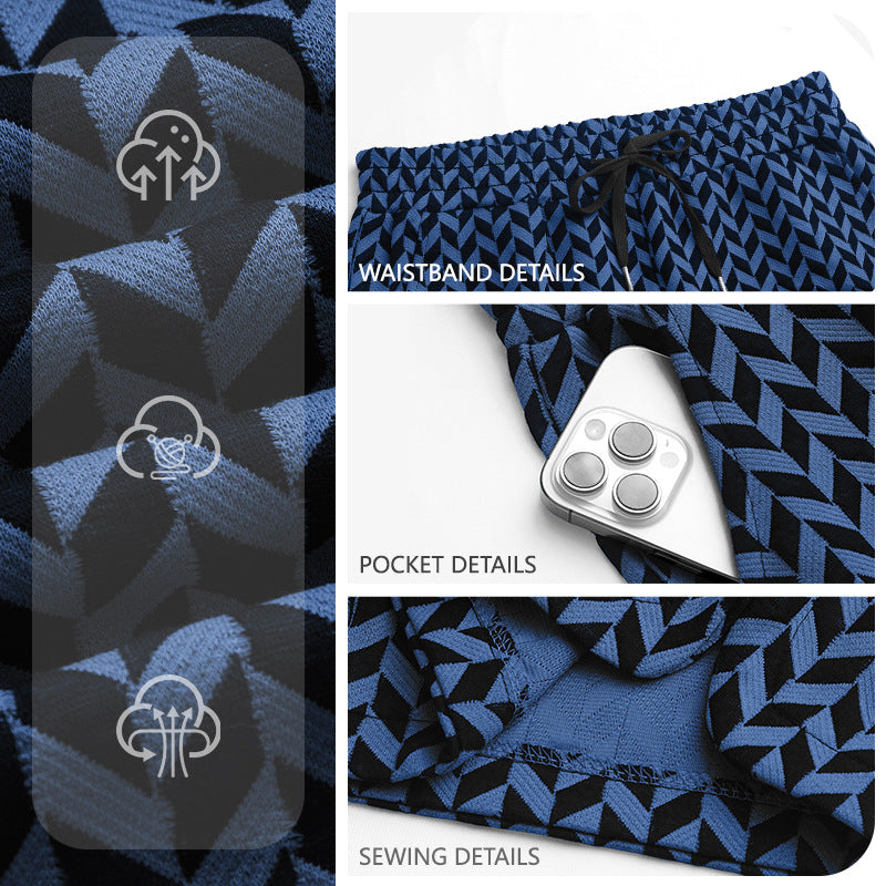 Damen nan Jacquard-Shorts mit elastischem Komfortbund, Tunnelzug und Fischgrätmuster Drune