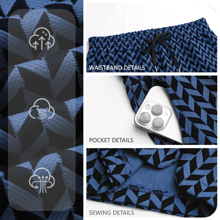 Damen nan Jacquard-Shorts mit elastischem Komfortbund, Tunnelzug und Fischgrätmuster Drune