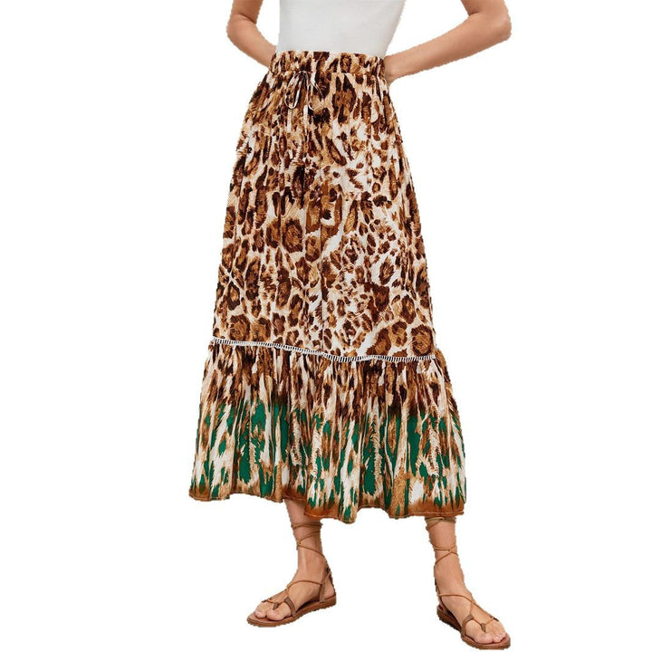 Damen Maxi-Rock mit Volants und Leopardenmuster Drune