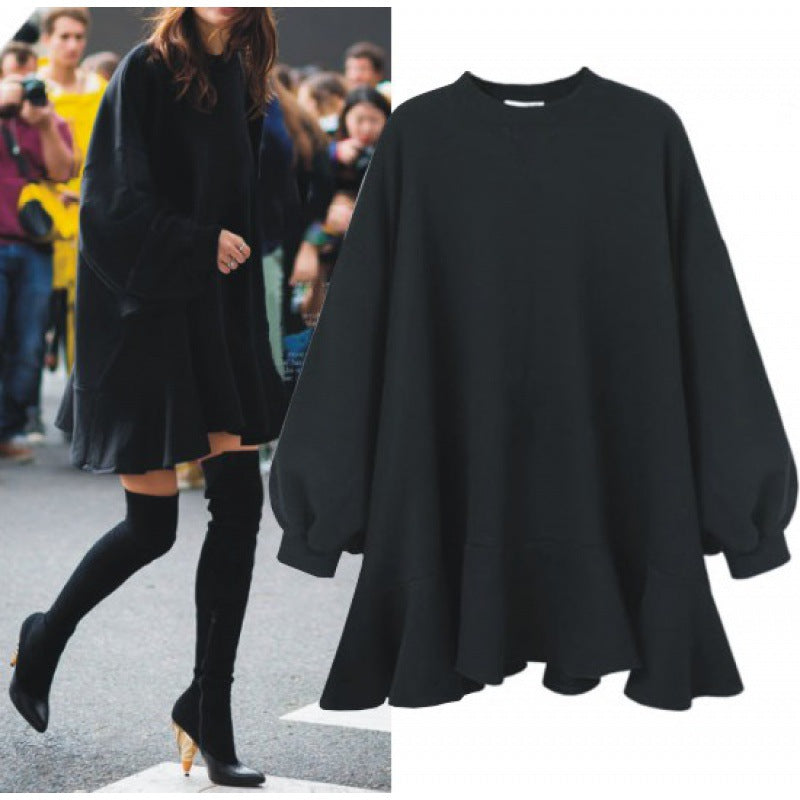 Damen Oversized Sweatshirtkleid mit voluminösem Rüschensaum Drune