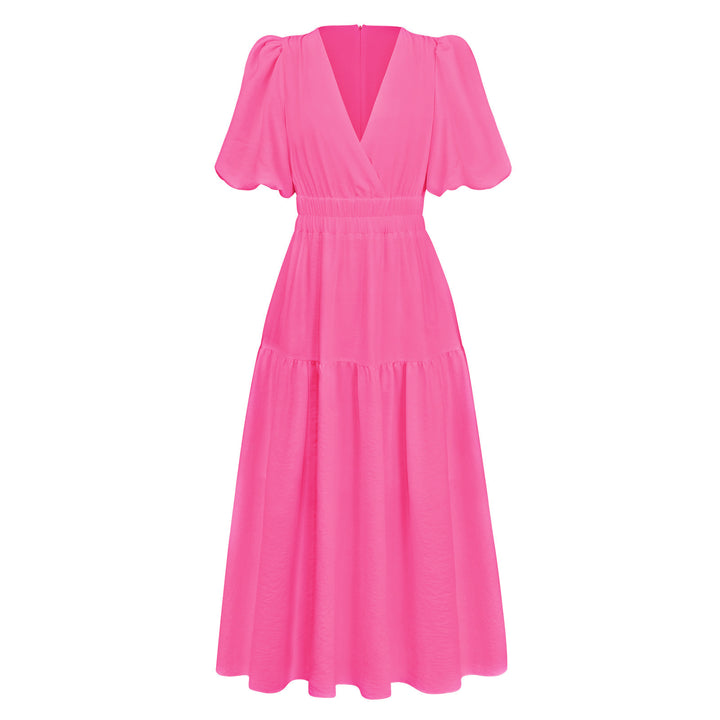 Damen Maxikleid mit puffärmeligem Design und elastischem Taillenzug Drune
