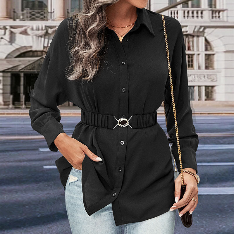 Damen Hemdbluse mit elastischem Taillengürtel Drune