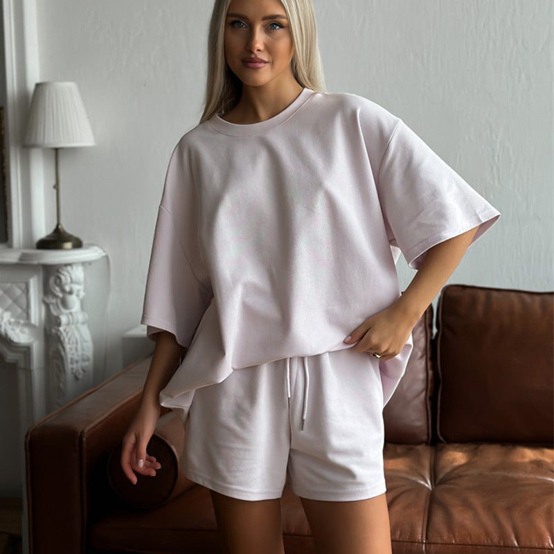 Damen Lässiges Zweiteiler-Set aus oversized T-Shirt und Shorts Drune