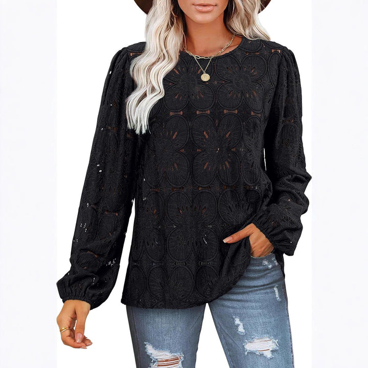 Damen Spitzenbluse mit floralen Details und eleganten Puffärmeln Drune