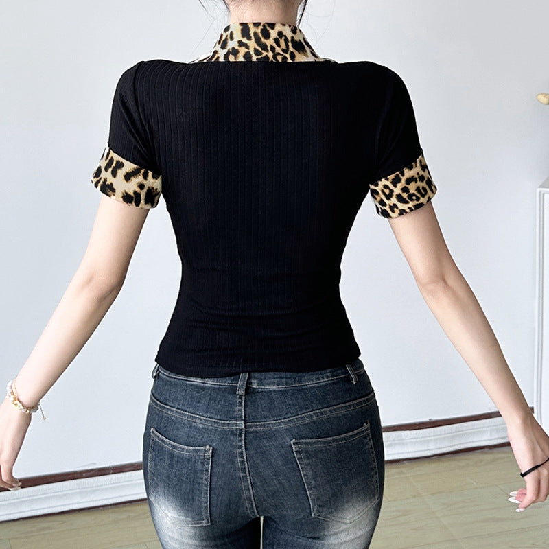 Damen Poloshirt mit Leopardenmuster-Details Drune