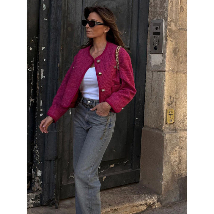 Damen Modische Blazerjacke mit eleganten Knöpfen und Taschen Drune
