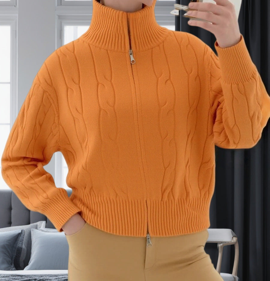 Damen Strickpullover mit hohem Kragen und Reißverschluss Drune