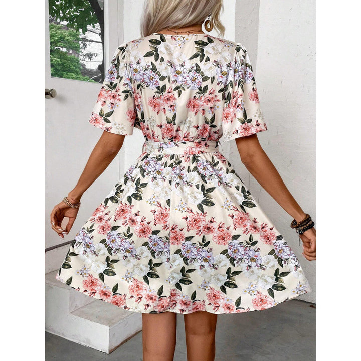 Damen Blumengemustertes Wickelkleid mit Taillengürtel Drune