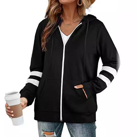 Damen sportliche Kapuzenjacke mit kontrastierenden Streifen Drune