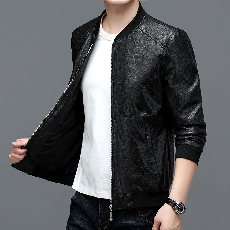 Herren modische Kunstlederjacke im Croco-Look mit sportlichem Schnitt Drune