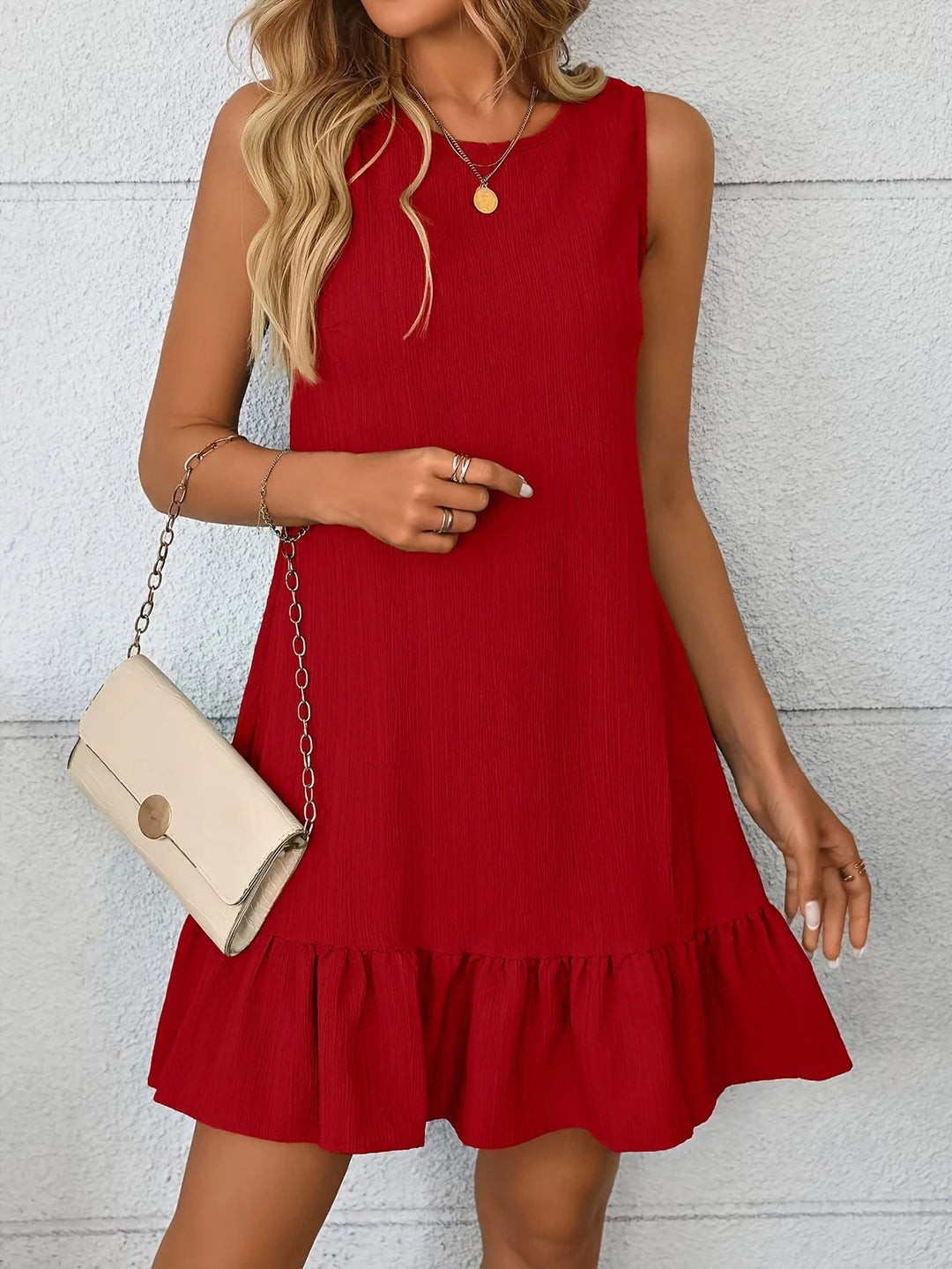 Damen Lässiges Sommerkleid mit Rüschensaum und Leichtem Material Drune
