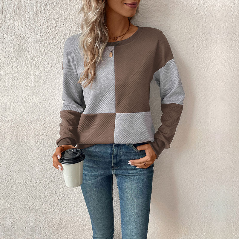 Damen Sweatshirt mit geometrischem Patchwork-Design Drune
