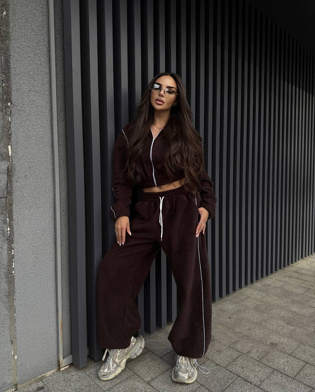 Damen Fleece-Jogginganzug mit hohem Kragen und elastischem Bund Drune