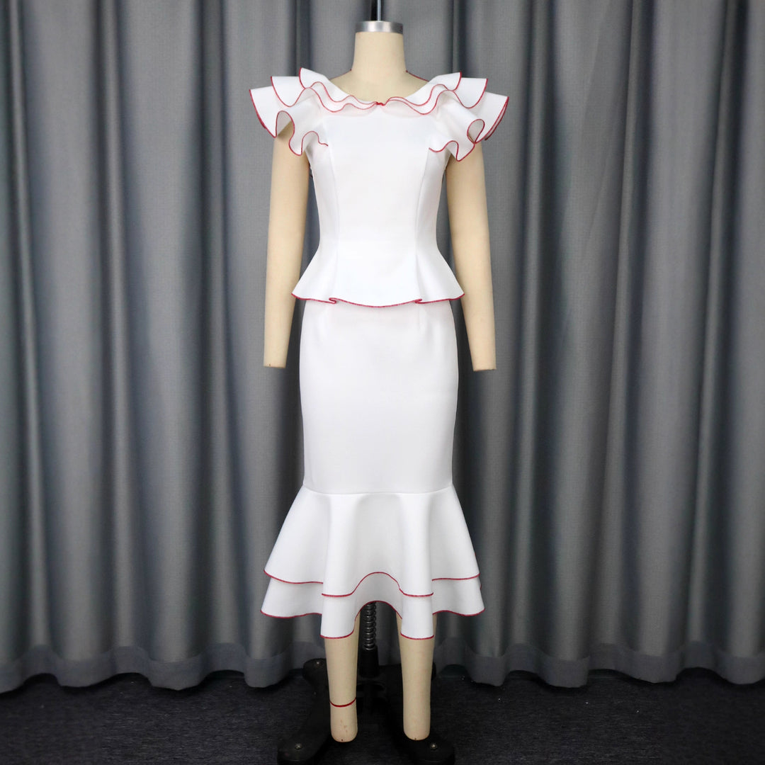 Damen elegantes Kleid mit innovativem Rüschendesign Drune