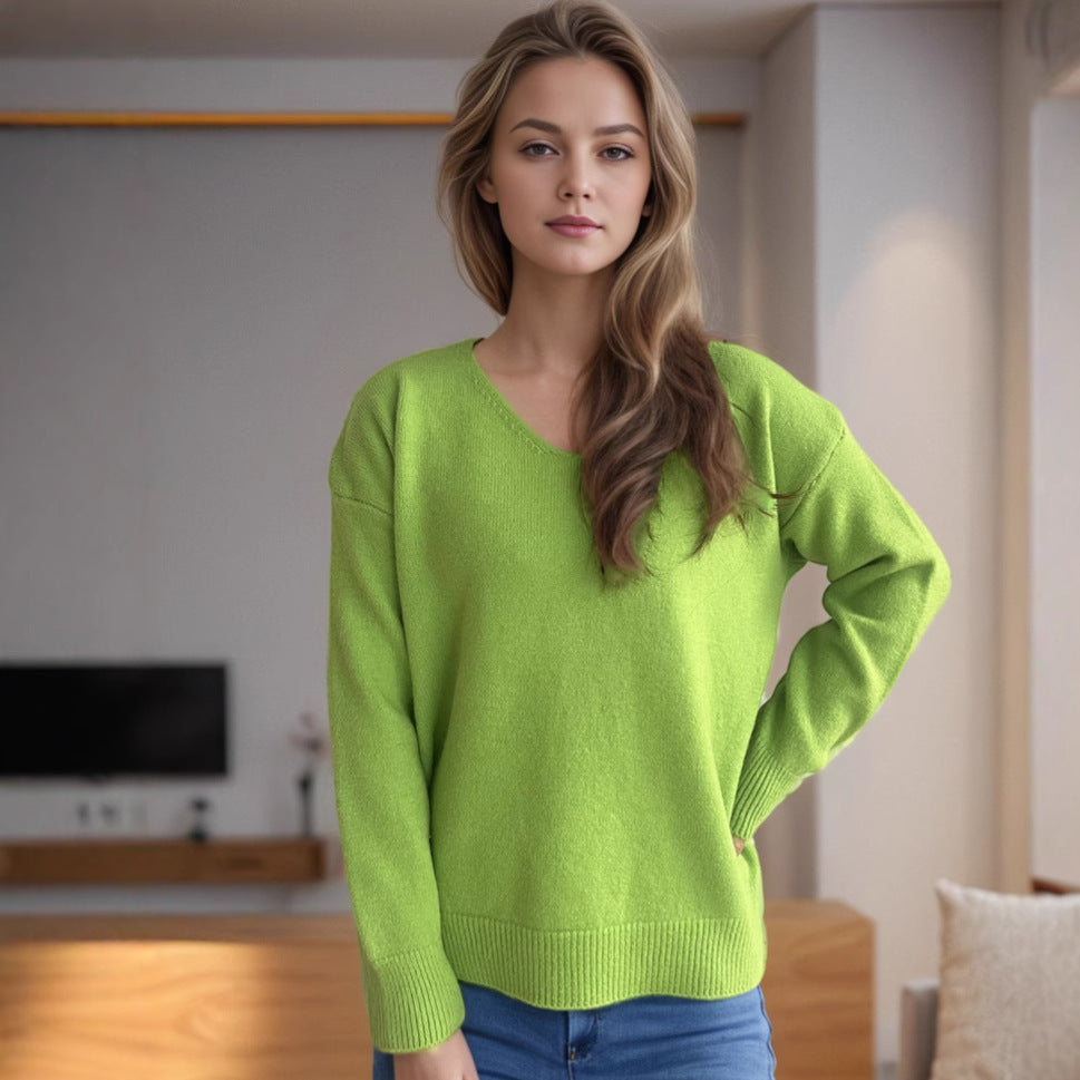 Damen lässiger V-Ausschnitt Pullover mit modernem Strukturdesign Drune