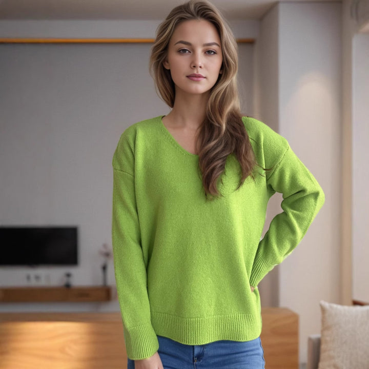Damen lässiger V-Ausschnitt Pullover mit modernem Strukturdesign Drune