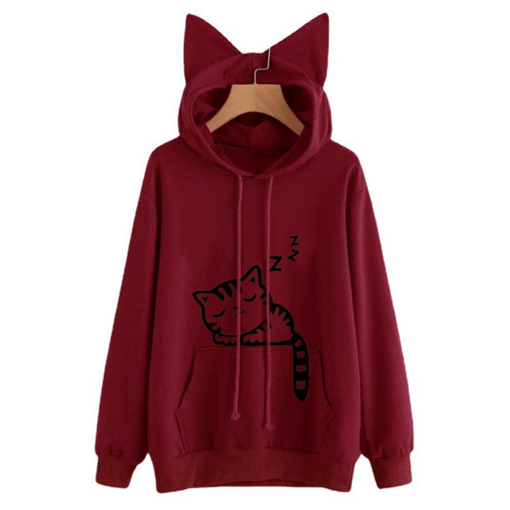 Damen Kapuzenpullover mit Katzenohren und süßem Druck Drune