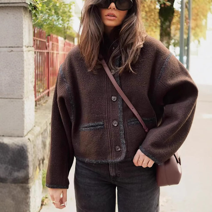 Damen elegante Übergangsjacke mit kontrastierenden Kanten Drune